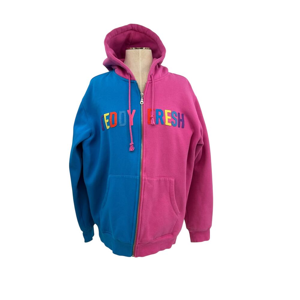 Teddy Fresh Split Color Block Zip Hoodie Pink Blue Logo‎ Mens Size L Streetwear